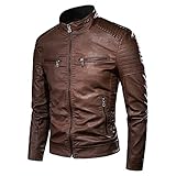 FJZFXKZL Lederjacke Herren Männer Motorrad Casual Vintage Lederjacke Mantel Männer Outfit Fashion Biker Pocket Design Pu. Lederjacke Männer (Color : Coffee, Size : L)