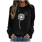 Lustige Löwenzahn Sweatshirt Damen Rundhals Langarmshirt Pusteblume Drucken Pullover Herbst Winter Bluse Tops Oberteile Teenager Mädchen Pullover Bedrucktes Oberteil Tops Freizeit T-Shirts B