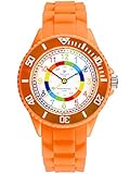 Alienwork Kids Lernuhr Kinderuhr Mädchen Uhrzeit Lernen Orange Silikon-Armband Mehrfarbig Kinder-Uhr Wasserdicht 5 ATM Zeit L