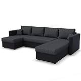 VitaliSpa XXL Schlafsofa in Grau Schwarz - Stellmaß: 290 x 185 cm - Liegefläche: 270 x 140 cm -Sofa Couch Eckcouch Polsterecke Ecksofa Taschenfederkern S