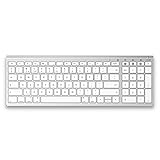 Kabellose Bluetooth-Tastatur für mehrere Geräte, kompatibel mit Mac OS, iOS System, wiederaufladbar, leise, schlanke schnurlose Tastatur, UK-Layout, kompatibel mit iMac, MacBook, Weiß Silb