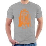 Star Wars R2 D2 Orange Silhouetten Herren T-Shirt, Heather Grey, XL