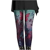 Leggings Damen Vintage Thermoleggins mit Blumen Schmetterlings Print Spitzen Strumpfhose mit hohem Bund Warme Winterstrumpfhose Winterleggings mit elastischer Taille Basishosen Leggins Jogging