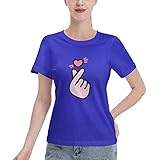 HAHAXY Damen T-Shirt Korean Love Sign - Finger Heart for Comfort Desgined Round Neck Cotton Short Sleeve T-Shirts at Winter, blau, S