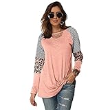Casual Color Block Sweatshirts FüR Damen Lose Tunika Choker-Oberteile Mit Ausschnitt Modische Kuschelige Langarm-T-Shirts Mit Rundhalsausschnitt (S,Rosa)