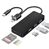 USB A+Micro USB+Type C 6-IN-1 Multi USB Hub Adapter, USB 3.0*3+SD/TF Kartenleser Card Reader+Extra Micro USB Power Port Dockingstation für Laptops, Tablets,Android,MacBook,Ps4,Surface Pro , XPS, PC