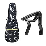21 in Ukulele-Tasche, wasserdicht, Oxford-Musiknoten-Tasche, Schulter-Rucksack, verstellbare Gurte mit Ukulele-Kapodaster mit Ukulele Capo(schwarz)