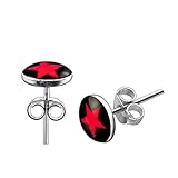 Monster Piercing Roter Stern auf schwarzem Hintergrund Logo Bild 925 Sterling Silber Ohrsteck