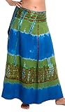 ufash Wickelrock Batik Goa Gipsy - Bunter Maxi Rock lang aus Indien, warme Baumwolle, Grün-B