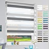 Auuger Doppelrollo Klemmfix ohne Bohren (Weiß-grau-anthrazit, 40x120cm), Duo Rollo Klemmrollo lichtdurchlässig, Fensterrollo Sichtschutz für Fenster & Tür Küche Bü