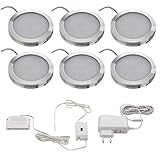 SEBSON LED Schrankleuchte 6er Set, berührungslos dimmbar, IR Sensor, warmweiß 3000K, 6x 2W, 130lm, Unterbauleuchten rund, ultra flach 8mm,