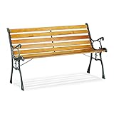 Relaxdays Gartenbank, 2 Sitzer, HBT 74 x 126 x 53 cm, Holz, Gusseisen, Outdoor Sitzbank, stabile Parkbank, Natur/schw