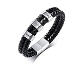 VNOX Personalisierte Leder Herren Armbänder Silber Name Perlen Charm Armbänder für Papa Laser Gravur Vater Graviert 2 bis 9 Familienname ID Identität Braid Armb