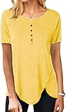 Xpenyo Lässiges Oberteil für Damen, Sommerbluse, Knopfleiste, Tunika, Top, kurzärmelig, V-Ausschnitt, Henley-Shirts, Gelb, S