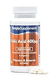 Folsäure (Vitamin B9) 400µg - Geeignet für Veganer - 360 Tabletten - SimplySupp