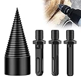 Holzspalterbohrer, ​Holzspalter Bohrer mit 3pcs Bohrgriffe, 42mm Kegelspalter Holzspalter, Holzspalter Schraube Kegel Holz für Holzbohrer Holzspaltkeil Brennholzspalter (Quadratisch Rund Sechseckig)