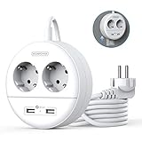 3m Steckdosenleiste mit USB und Überspannschutz, NTONPOWER Mehrfachsteckdose Wandmontage EU Stecker mit Langes Verlängerungskabel für Büro, Schlafzimmer, Reise- Weiß(MEHRWEG)