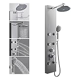 ROVOGO 304 Edelstahl Duschpaneel-Turm, 20,3 cm Regenduschkopf + 6 leistungsstarke Körpermassagestrahl + 3 Funktionen Handbrause Messing Ventil mit vertikal verstellbarem D