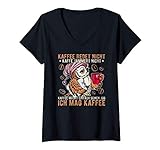 Damen Kaffee redet nicht Kaffee jammert nicht Büro Eule Spruch T-Shirt mit V
