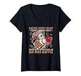 Damen Kaffee redet nicht Kaffee jammert nicht Büro Eule Spruch T-Shirt mit V