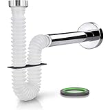 Siphonly Flexibler Ablaufschlauch 1 1/4' - 32 mm | Siphon für Waschbecken und Bidet | Abgangsrohr verchromt und kürzbar | Anschlussrohr flexibel und ausziehbar | Design-Sifon für W