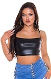 Koucla Top Wetlook Träger Crop Top (Schwarz, S)