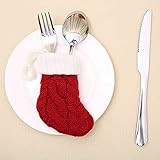 11 x 7cm Set aus weihnachtlichem Strickstrumpf mit Messer und Gabel Weihnachten Stricksocken Süßigkeiten Taschen Tafelmesser und Gabel Set Baum Anhänger Weihnachtssock