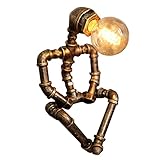 AMSXNOO Vintage Roboter Tischleuchte, Steampunk Retro- Stil Industrie Kreative Eisen Wasserrohr Nachtlicht, Rustikale Handwerk Tischlampe für Nachttisch Bar Restaurant(Ohne Glühbirne)