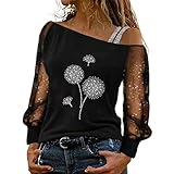 NNGOTD Tunika Damen weiß Spitze Damen Bluse Langarm Puffärmel mit Eckiger Ausschnitt Casual Blumenmuster Ausschnitt Boot Ausschnitt Elastische Taille Oberteil Für Frauen Teen Girls XL