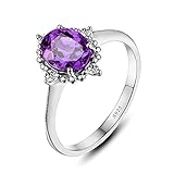 KnSam Damen Ring, Ring Frau Stein 925 Silber Vintage Silber Ring Kostenlos Gravurservice Frau Ring Mit Lila Zirkonia Verlobungsring 925 Silber Silber B