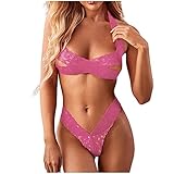 BaZhaHei Damen Dessous Spitzen-BH Unterwäsche Nachtwäsche G-String Pyjamas Tanga Erotische Reizwäsche Bra und Slip Unterwäsche Lingerie Komfort Drahtloser Dessous Sets (Pink, XL)