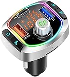 Kettles Bluetooth Fm Transmitter for Auto, drahtlose Bluetooth-Auto-Adapter mit 1 8W QC 3.0 + PD USB 3.0 C Schnell-Ladegerät, Freisprecheinrichtung Call & Siri Unterstützung FM, MP3-6-Color Back
