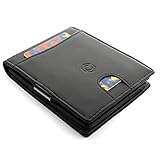 CEMERO Design Portemonnaie mit Geldklammer und großem Münzfach – Geprüfter RFID/NFC Schutz – Slim Wallet – 10 Kartenfächer – Mini Geldbörse für Herren und Damen - Schlanker Geldbeutel in Schw