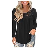 Women's Long Sleeve Blouses Round Neck T-Shirts Summer Patchwork Sewing Tops Shirt Hit Colour Tops(Black, XL)