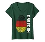 Damen Dresden DNA Fingerabdruck Sachsen Deutschland Flagge T-Shirt mit V