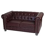 Mendler Luxus 2er Sofa Loungesofa Couch Chesterfield Kunstleder - runde Füße, rot-b