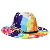 JK Home Damen Filzhut Fedora Hut breite Krempe Klassische Unisex Panama Cap mit schwarzer Fischg