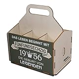 Bierträger aus Holz, Sixpack Bier, 6er Träger, Bier-Sechserträger, Biergeschenk, Geburtstag 65 Jahre, Geburtstagsgeschenk für Männer, 65 Jahre, Gravur, Druck, Holz, 65. Geburtstag, 1956, Vatertag