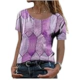 Bluse Damen Kurzarm Oberteile Drucken Tshirt Sommer Rundhals Shirt Oberteile Damenblusen mit Motiv Retro T-Shirt Hemdbluse Lose Blusenshirt Kanp