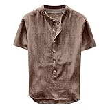 IQYU Freizeithemden FüR Herren Urban Einfarbig Regular Fit Leinenhemd Mit Umlegekragen Erfrischend Sommershirt Kurzarm Hemdbluse Arbeitshemden Hawaiihemd Atmungsaktiv Outdoor H