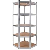 AREBOS Eckregal Schwerlastregal Steckregal 875kg / Einfache Montage durch Stecksystem / 70x70x180 cm / 5 Böden aus MDF/bis zu 175 kg pro Regalboden/Verzink