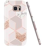 JAHOLAN Galaxy S7 Hülle Handyhülle TPU Silikon Weiche Schlank Schutzhülle Handytasche Flexibel Case Handy Hülle für Samsung Galaxy S7 - Marmor Glitter Sparkle Rose G