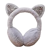 Oshhni Damen Ohrenschützer Plüsch mit Katzenohren Faltbar, Cartoon Winter Ohrenwärmer Warm Weich, Klassisch Earmuffs Fleece Kuschelig Verstellbar Für Outdoor Camping Ski Fahrrad - g