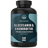 Glucosamin & Chondroitin Hochdosiert - 240 Kapseln - mit Vitamin C (trägt zur normalen Kollagenbildung bei) - 3160mg pro Tagesdosis - Pharmazeutische Qualität - Deutsche Produktion - TRUE NATURE®