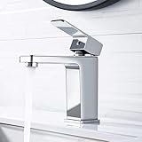 kisimixer Modern Wasserhahn Bad Waschtischarmatur aus Messing, Armatur Waschbecken für Heißem und Kaltem Wasser, Chrom Mischbatterie Waschbecken mit Keramikventil,Einhandmischer Waschbeck