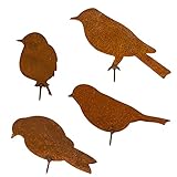 Edelrost Vögel mit Schraube,4 Stück Rostiges Vögel Metall Rost Gartendeko Vögel Figur Rostiges Metall Vogel Silhouette Schraub-Dübel Gartendek