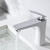 CECIPA Wasserhahn Bad mit geradem Auslauf, Waschtischarmatur für Bad, Einhebel Mischbatterie aus Messing - Wascharmatur Weiß für Badezimmer | Nefeli H102W (Chrom und Weiß)