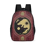 Bairizumeg Rucksäcke für Mädchen Jungen Kinder Wikinger Fenrir Sonne Mond Valknut Lässiger Outdoor-Schulrucksack Bright Gray Einheitsgröß