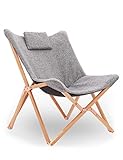 Klappstuhl Liegestuhl Gartenliege Lounge Sessel Modern Design Hochlehner TV Relaxliege Stühle Klappbar Mit Holz und Stoff Für Camping Drinnen und Draußen Hellg