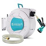 EFFIELER Schlauchtrommel 1/2 Zoll × 30 m, ausziehbare Gartenschlauchtrommel mit Wandhalterung, 180° drehbare Halterung, automatische Rückwicklung Schlauchtrommel für die Gartenbewässerung im F